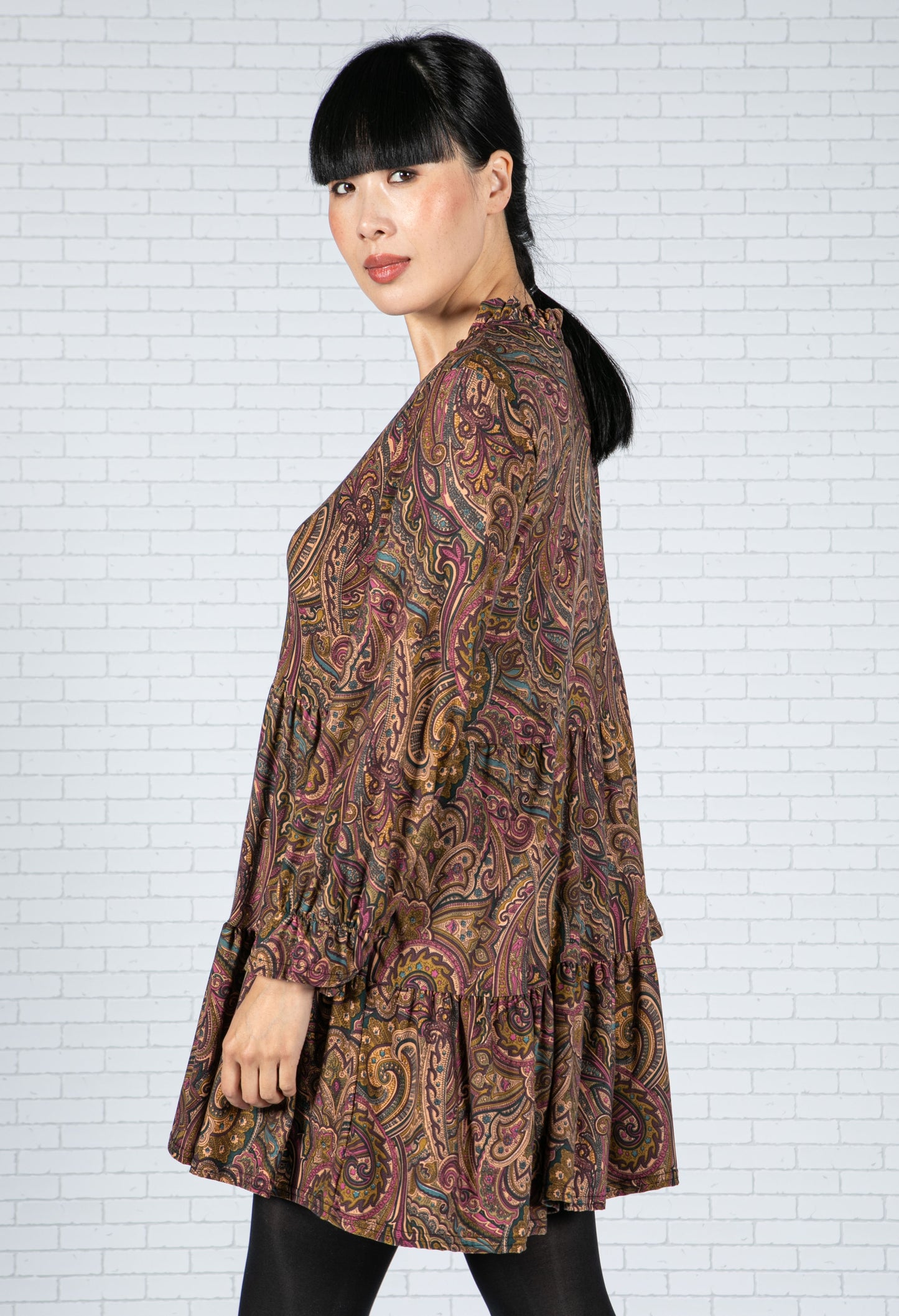 Paisley V-Neck Dress in Wine