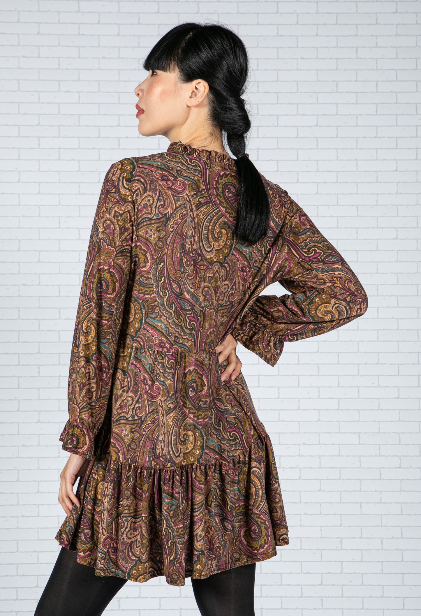 Paisley V-Neck Dress in Wine