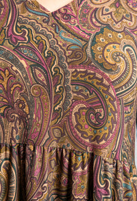 Paisley V-Neck Dress in Wine