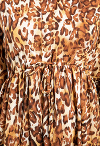 Leopard Print Tiered Shirt Dress In Brown