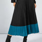 Soft Feel Fine Knit Pleated Skirt in Black & Teal