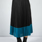 Soft Feel Fine Knit Pleated Skirt in Black & Teal