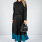 Soft Feel Fine Knit Pleated Skirt in Black & Teal