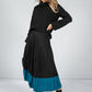 Soft Feel Fine Knit Pleated Skirt in Black & Teal