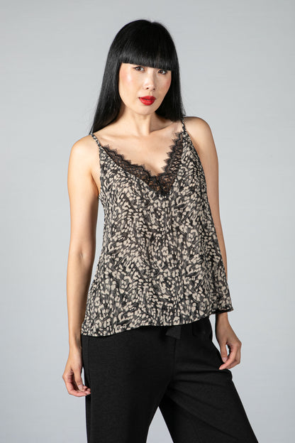 Animal Print Cami with Lace Trim