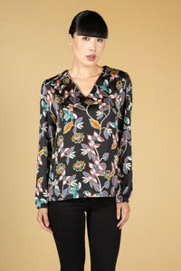 BUTTERFLY PRINT V NECK BLOUSE