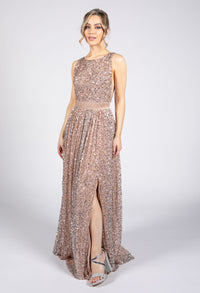 Blush Full Length Sequin Dress with Leg Slit