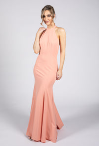 Coral Halter Neck Long Dress