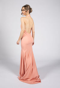 Coral Halter Neck Long Dress