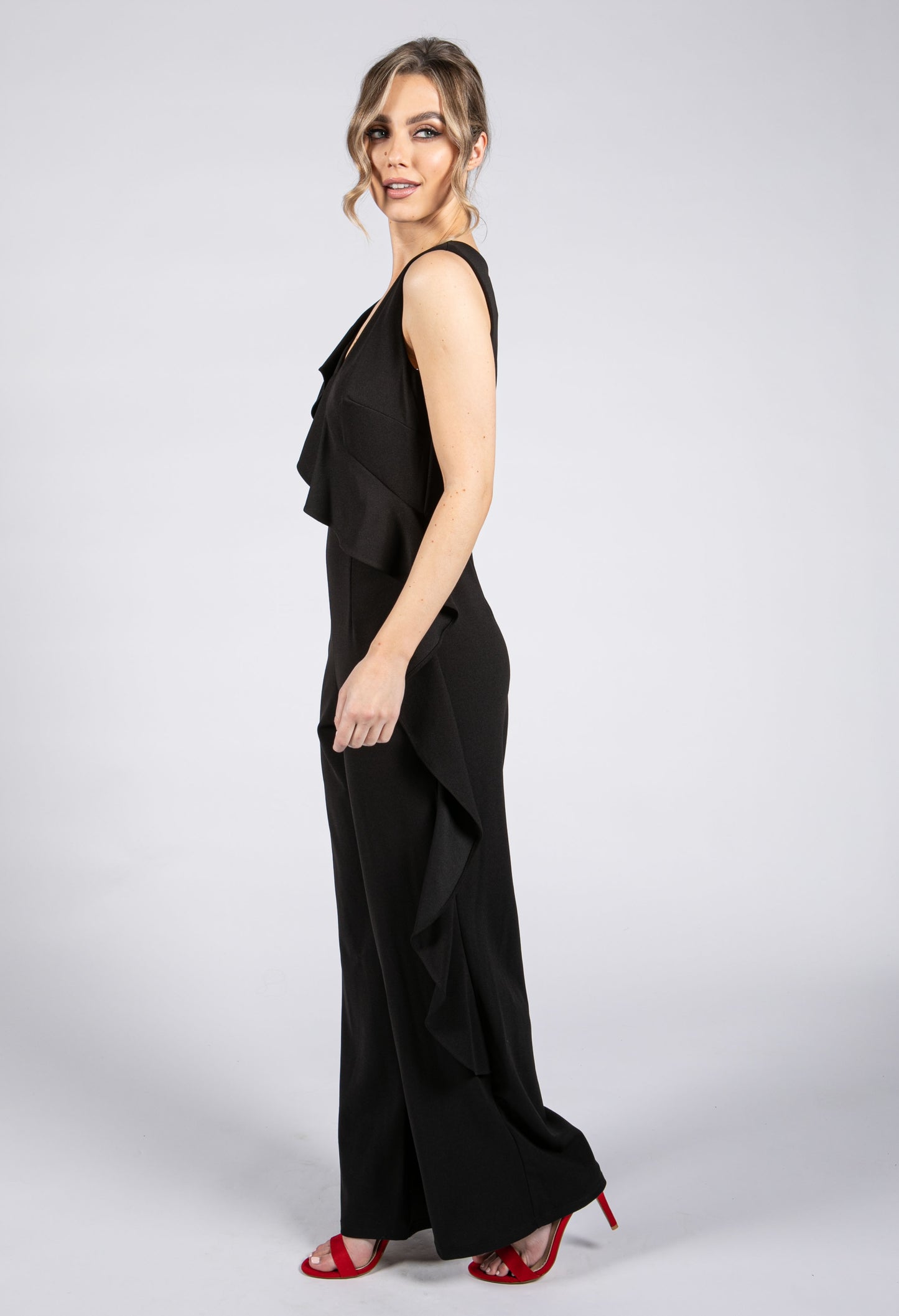 Black Ruffled Side Jumpsuit