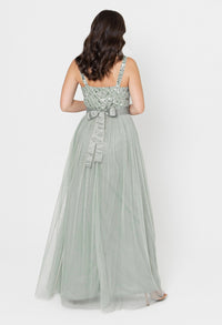 Sleeveless Stripe Embellished Maxi Dress in Green Lily