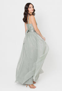 Sleeveless Stripe Embellished Maxi Dress in Green Lily