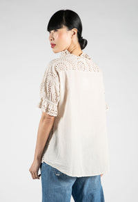 Embroidered Tie Hem Blouse in Toffee Cream