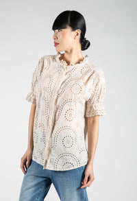 Embroidered Tie Hem Blouse in Toffee Cream