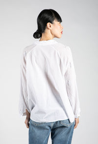 Embroidered Tie Hem Blouse in White