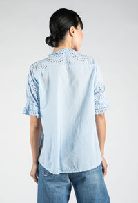 Embroidered Tie Hem Blouse in Sky Blue