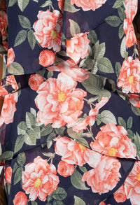 Garden Blossom Print Dress in Peach Navy