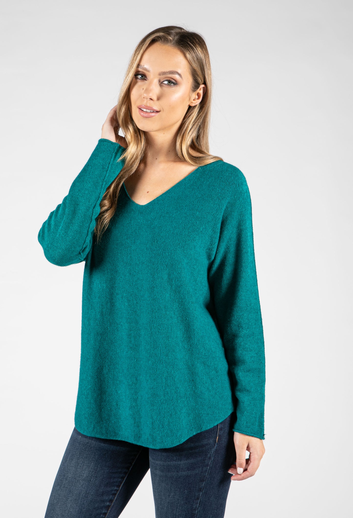 Fine Knit V-Neck Pullover-1