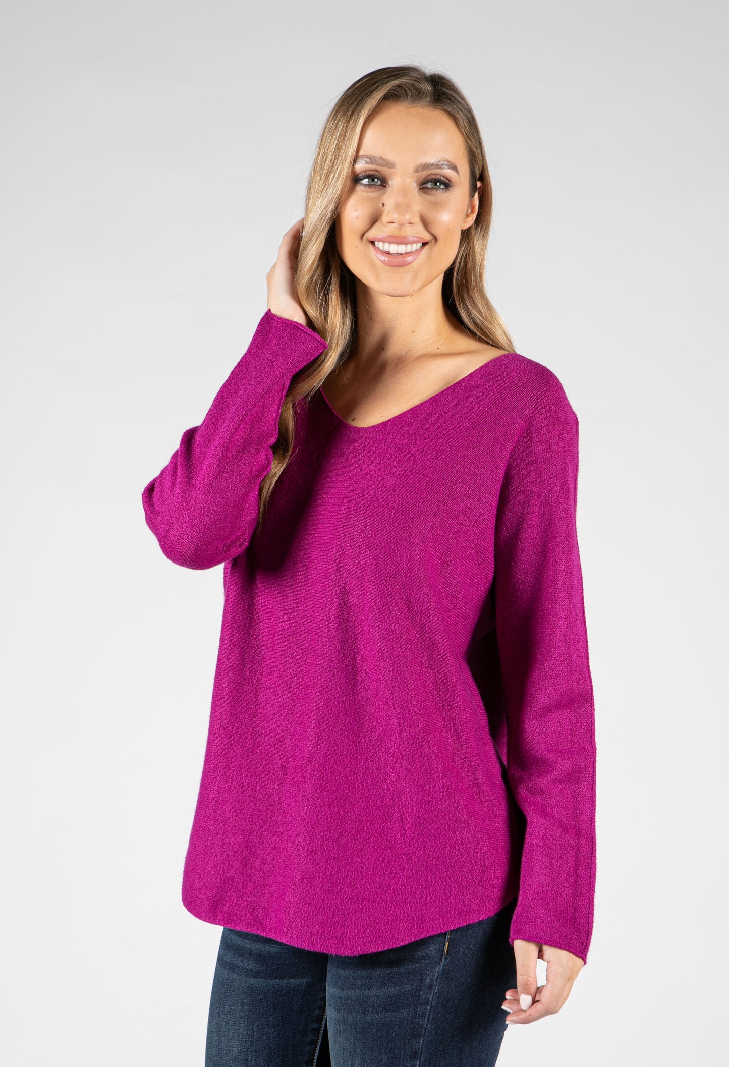 Fine Knit V-Neck Pullover-1