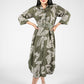 Abstract Leaf Print Shirt Dress