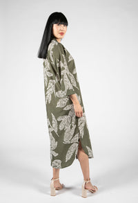 Abstract Leaf Print Shirt Dress