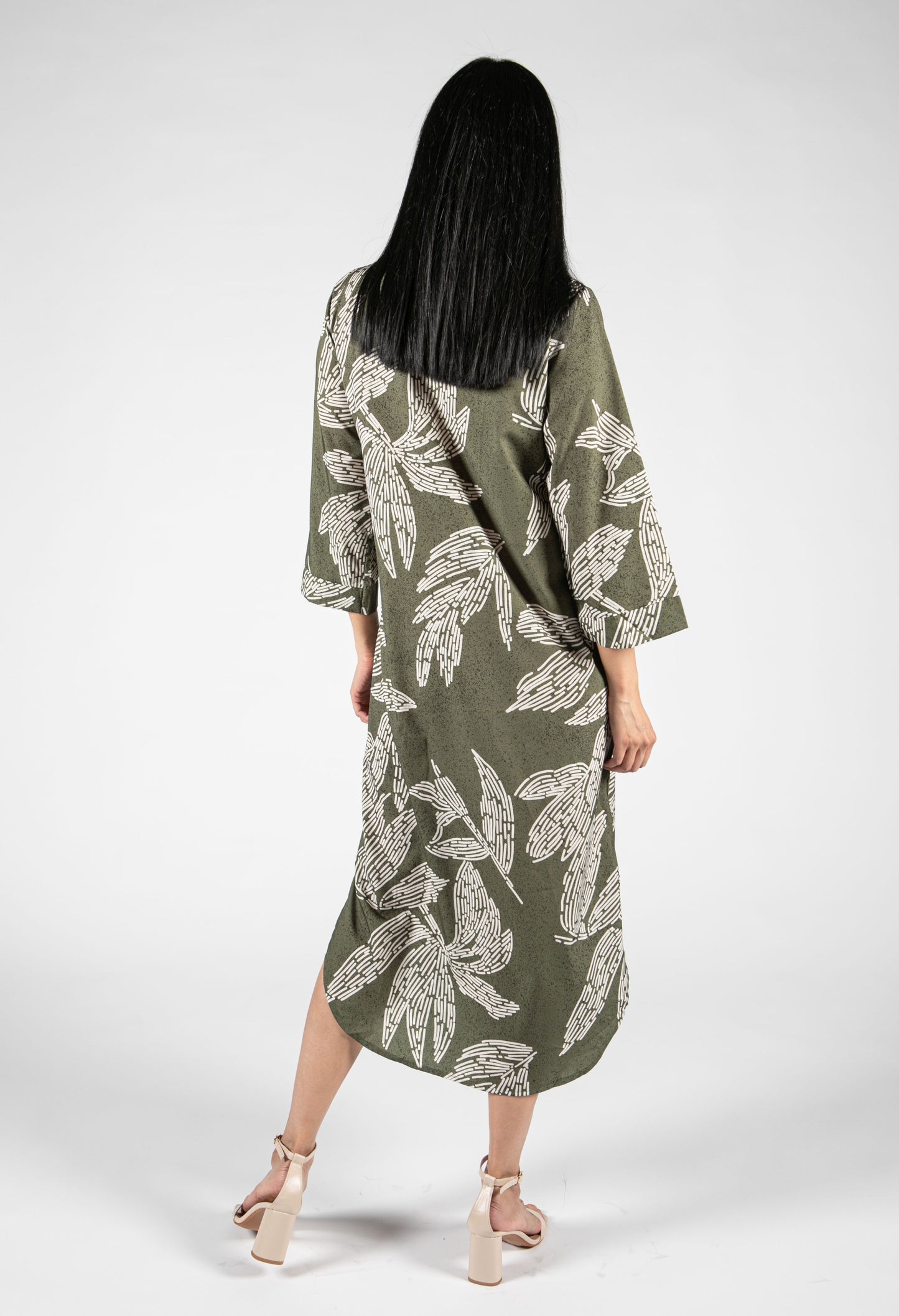 Abstract Leaf Print Shirt Dress