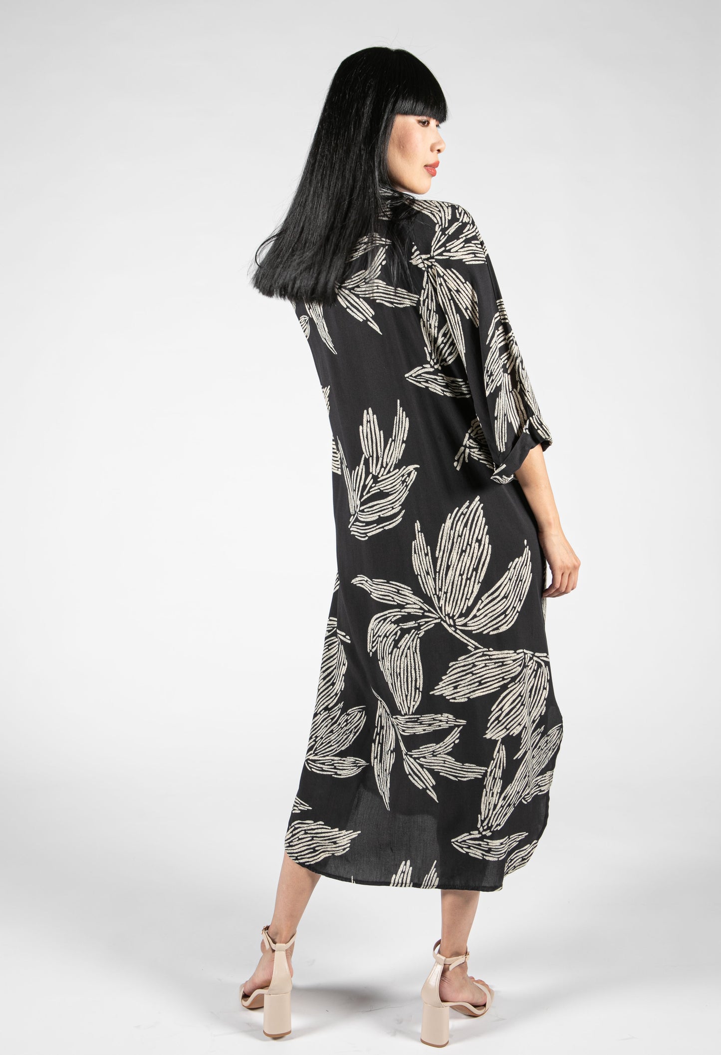 Abstract Leaf Print Shirt Dress