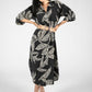 Abstract Leaf Print Shirt Dress