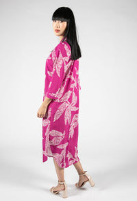 Abstract Leaf Print Shirt Dress