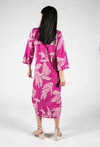 Abstract Leaf Print Shirt Dress