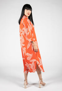 Abstract Leaf Print Shirt Dress