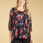 Rose Print Plisse Bodice Mesh Top