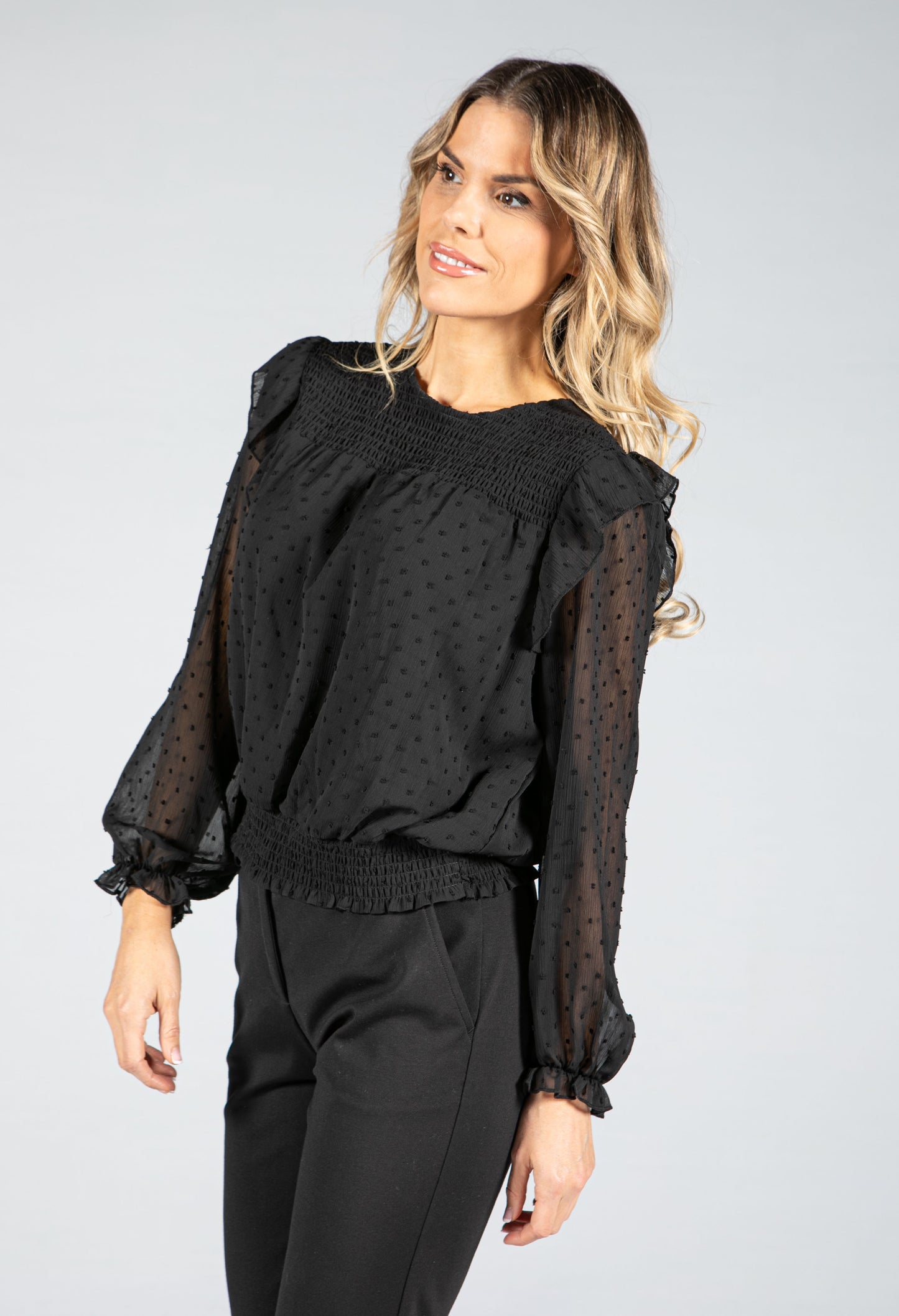 Dot Embroidery Detail Top