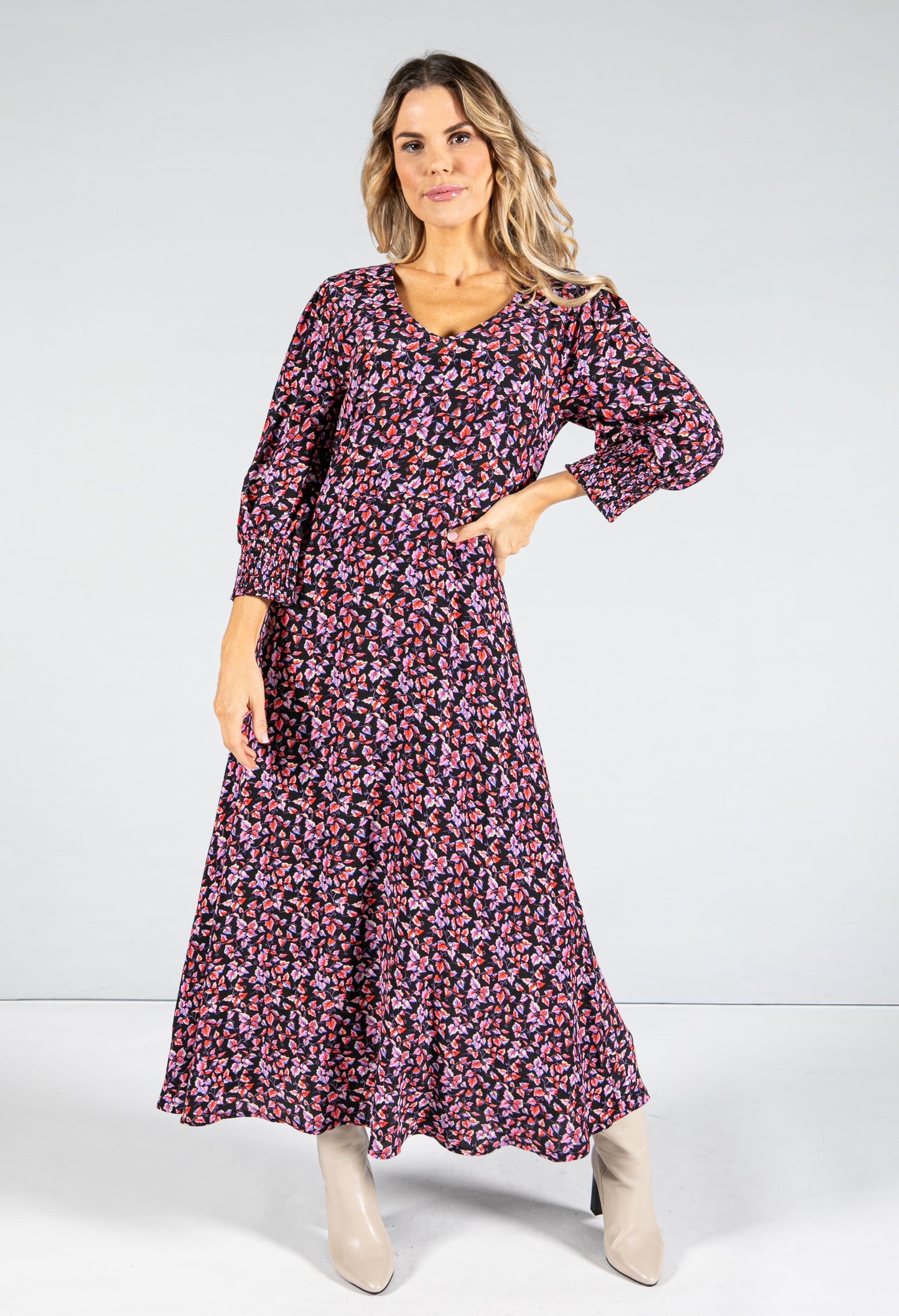 Leaf Print Maxi Dress