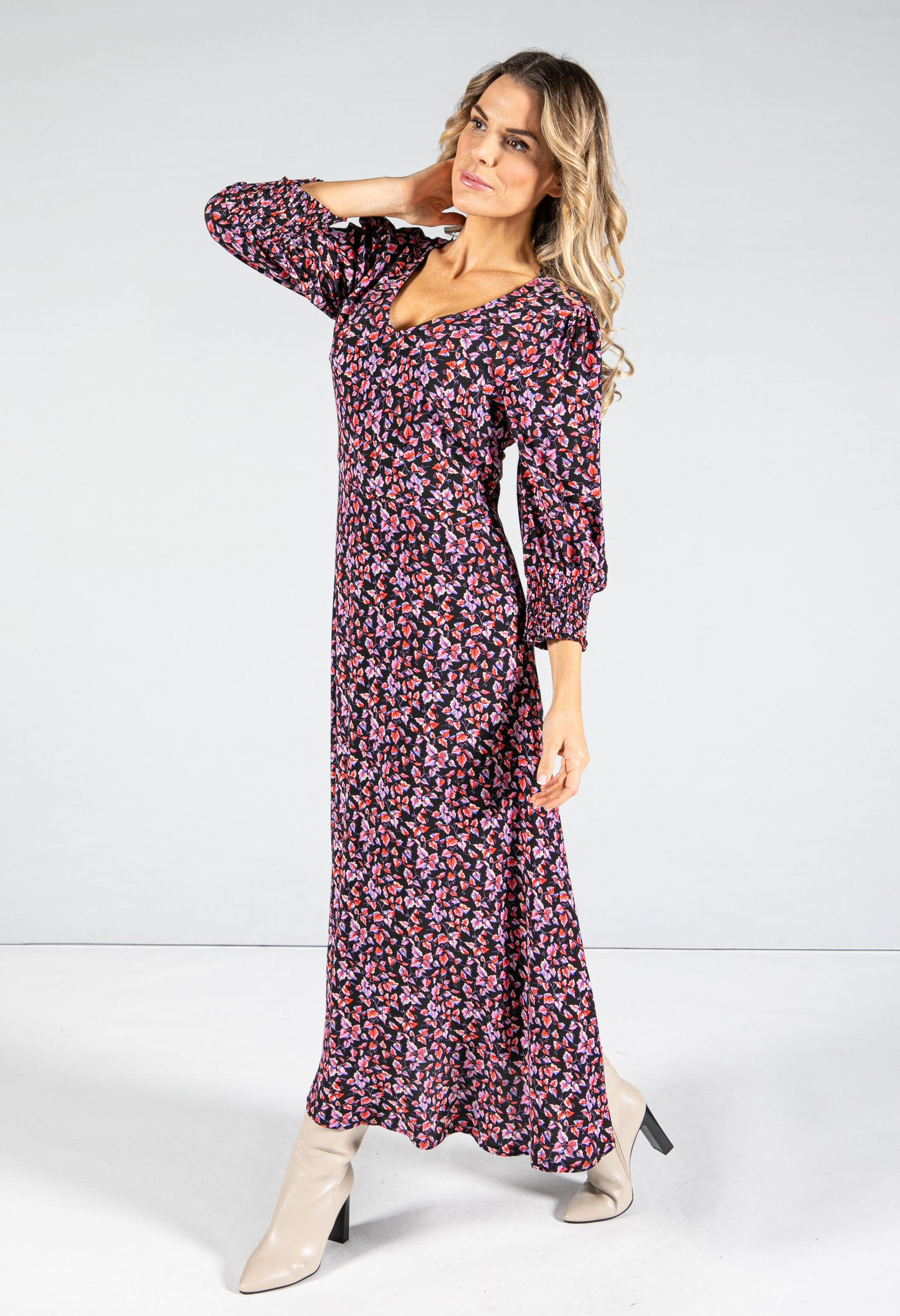 Leaf Print Maxi Dress