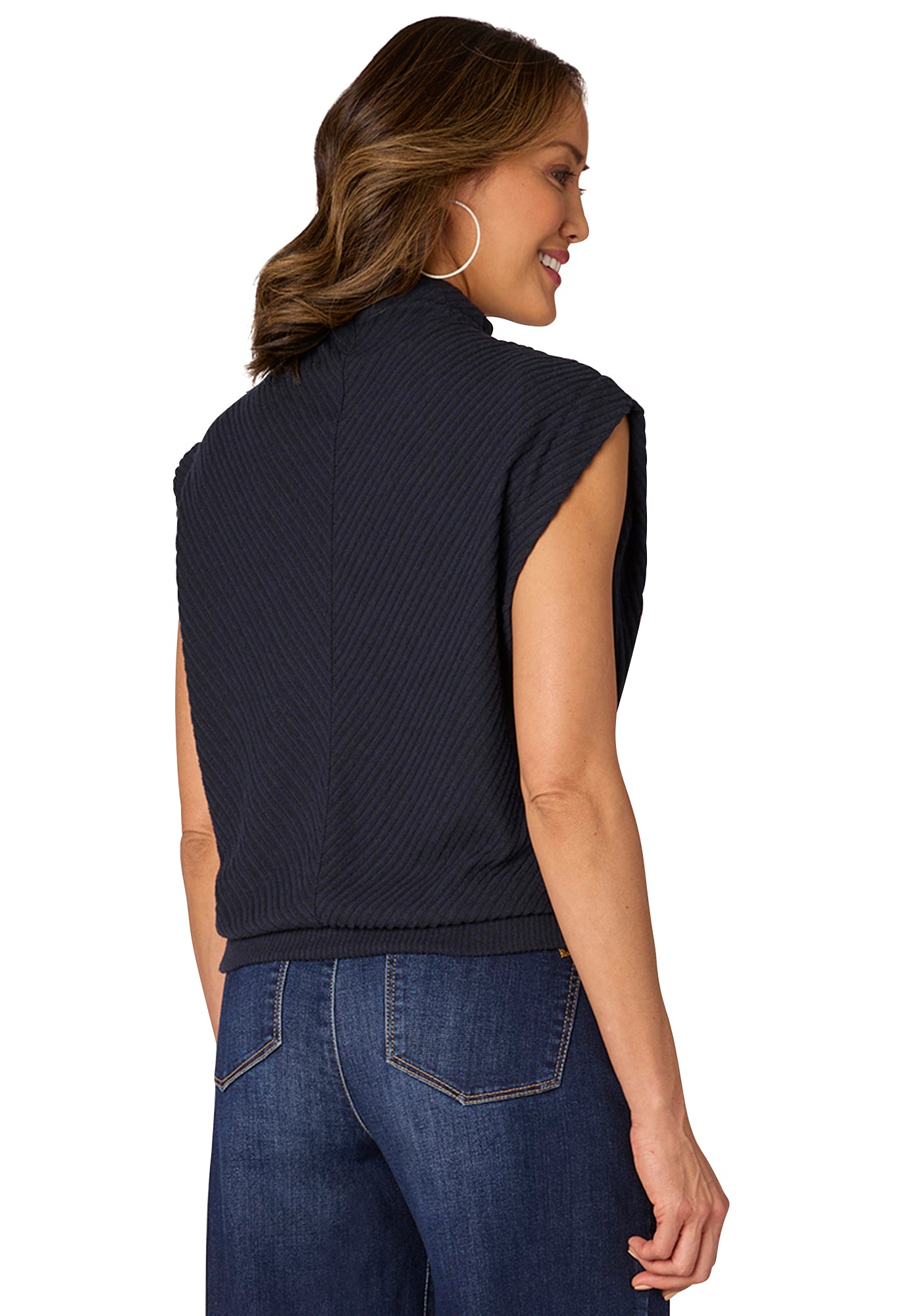 Cap Sleeve Funnel Neck Knit Top