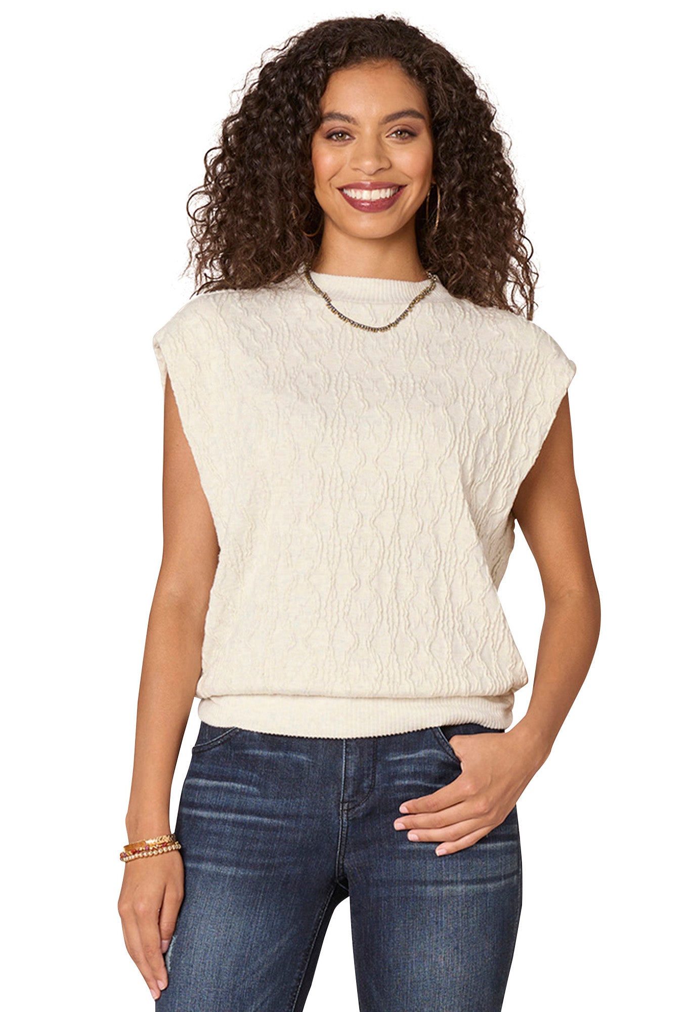 Extended Cap Sleeve Mock Neck Ruched Side Banded Hem Knit Top