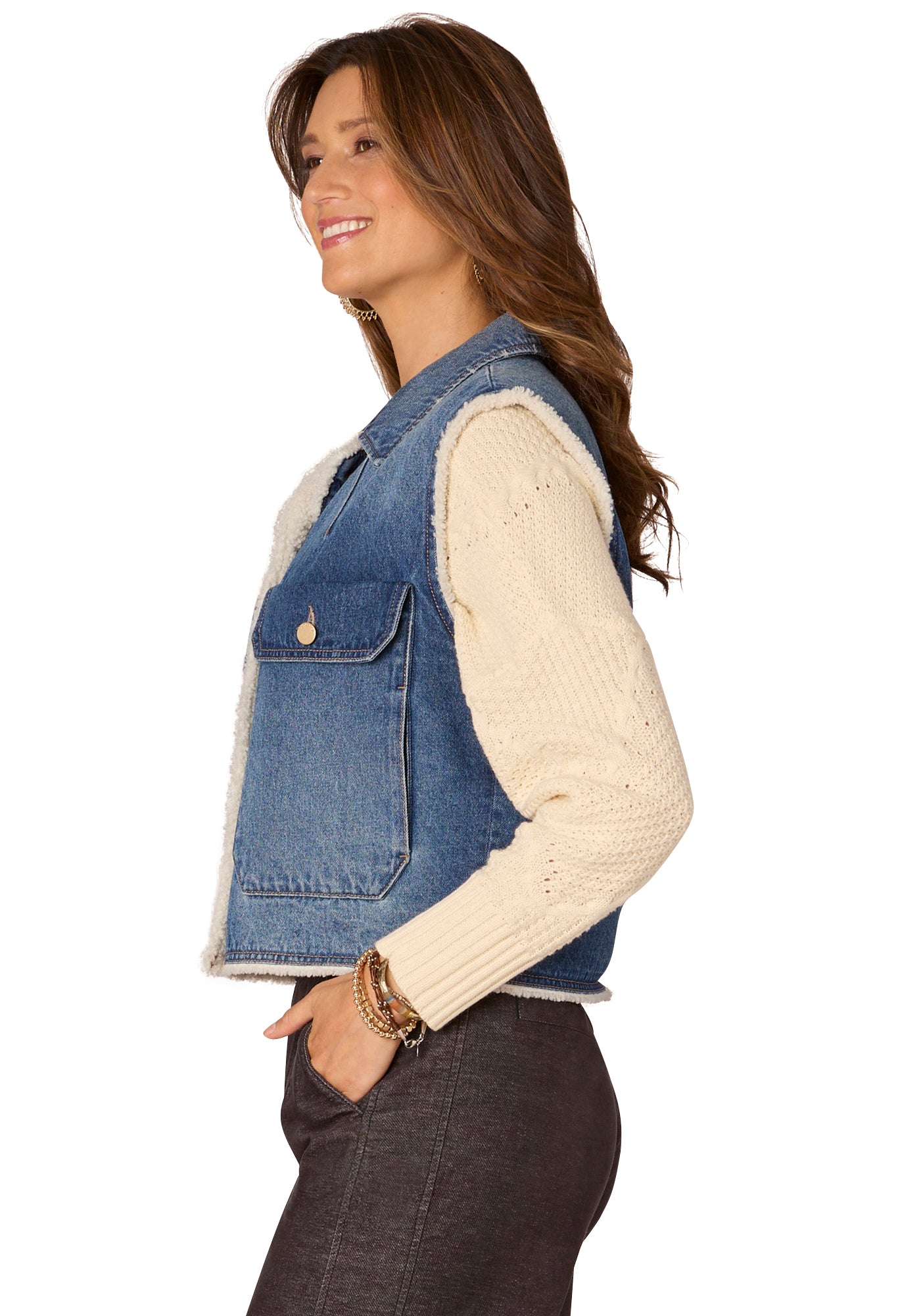 Sherpa Lined Vest with Oversized Pockets