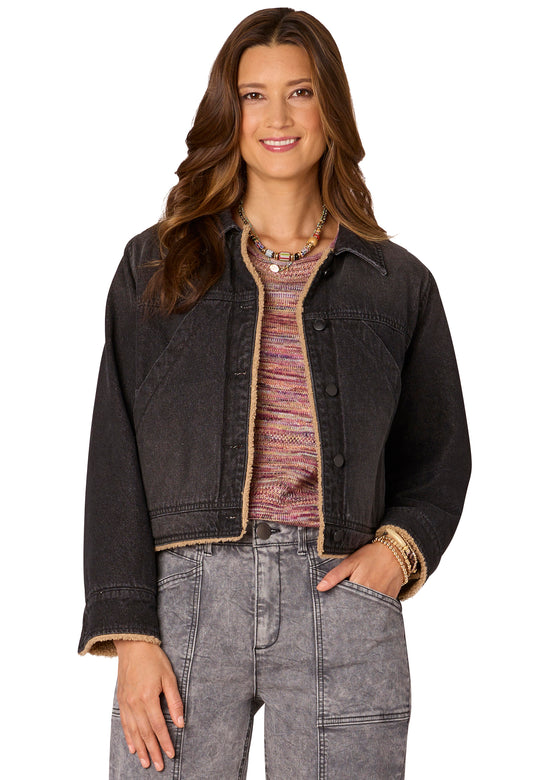 Sherpa Lined Cropped Hem Denim Jacket