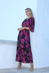 Leaf Print V Neckline Maxi Dress