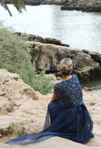 STRIPE EMBELLISHED MAXI DRESS WITH SASH BELT