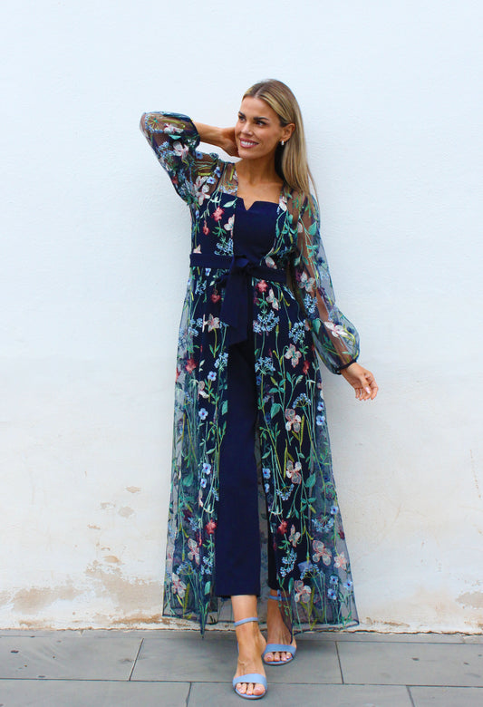 Floral Embroidered Overlay Jumpsuit