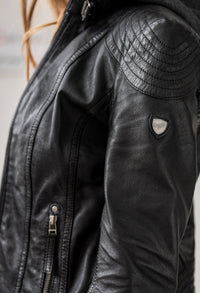 Hooded Leather Biker Jacket