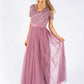 Lotus Pink V NECK SEQUIN AND TULLE DRESS WITH TIE WAIST