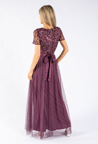 Berry V NECK SEQUIN AND TULLE DRESS WITH TIE WAIST