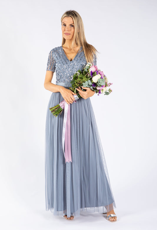 Maya Embellished Maxi Dress With Sash Belt