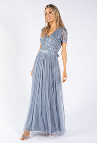 Maya Embellished Maxi Dress With Sash Belt