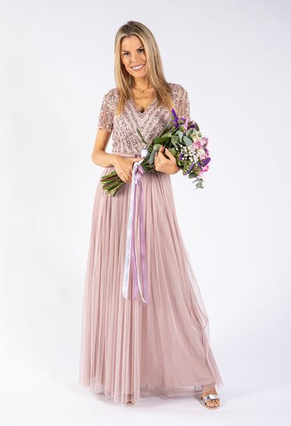 Maya Embellished Maxi Dress With Sash Belt