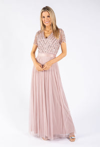 Maya Embellished Maxi Dress With Sash Belt