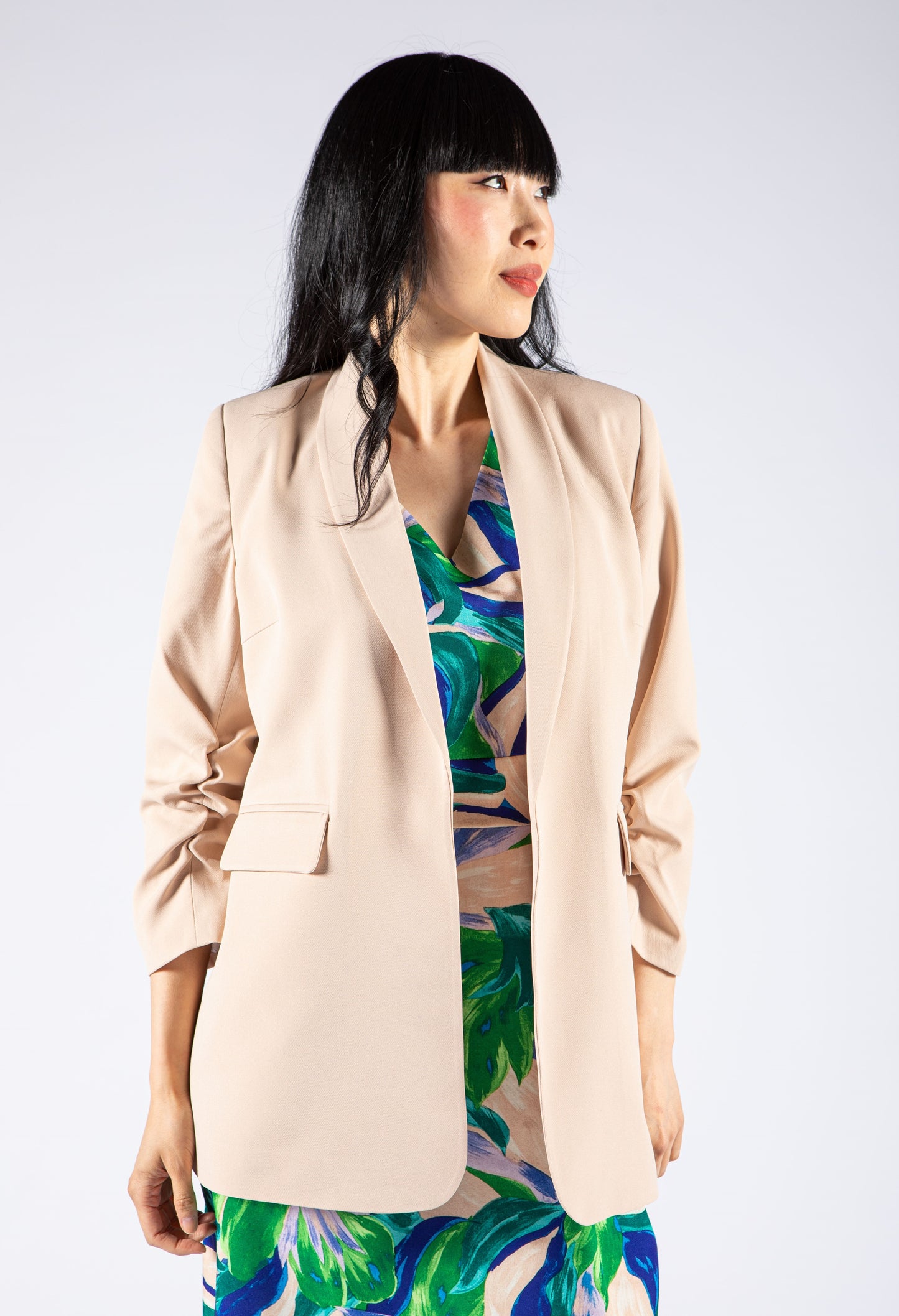 Ruched Sleeve Blazer